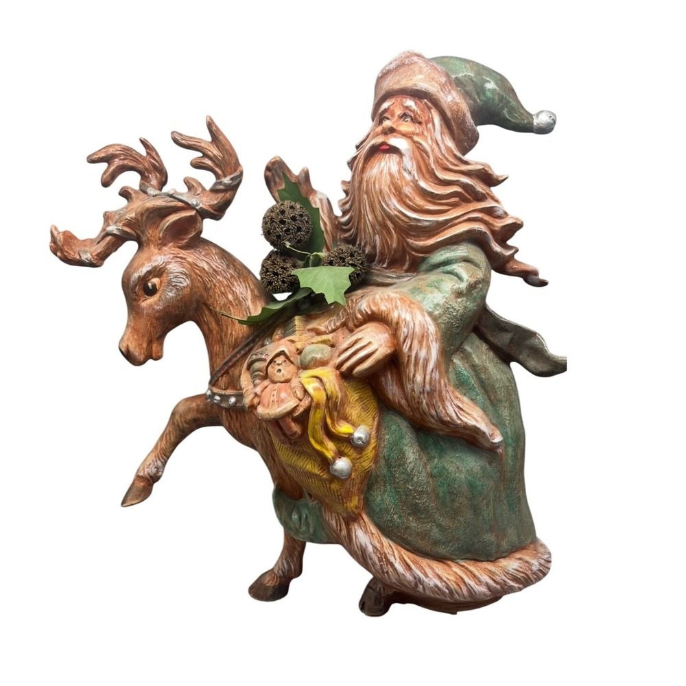 Vtg 70s Hand Crafted and Painted Ceramic‎ Holiday Santa Reindeer 12" earth tones